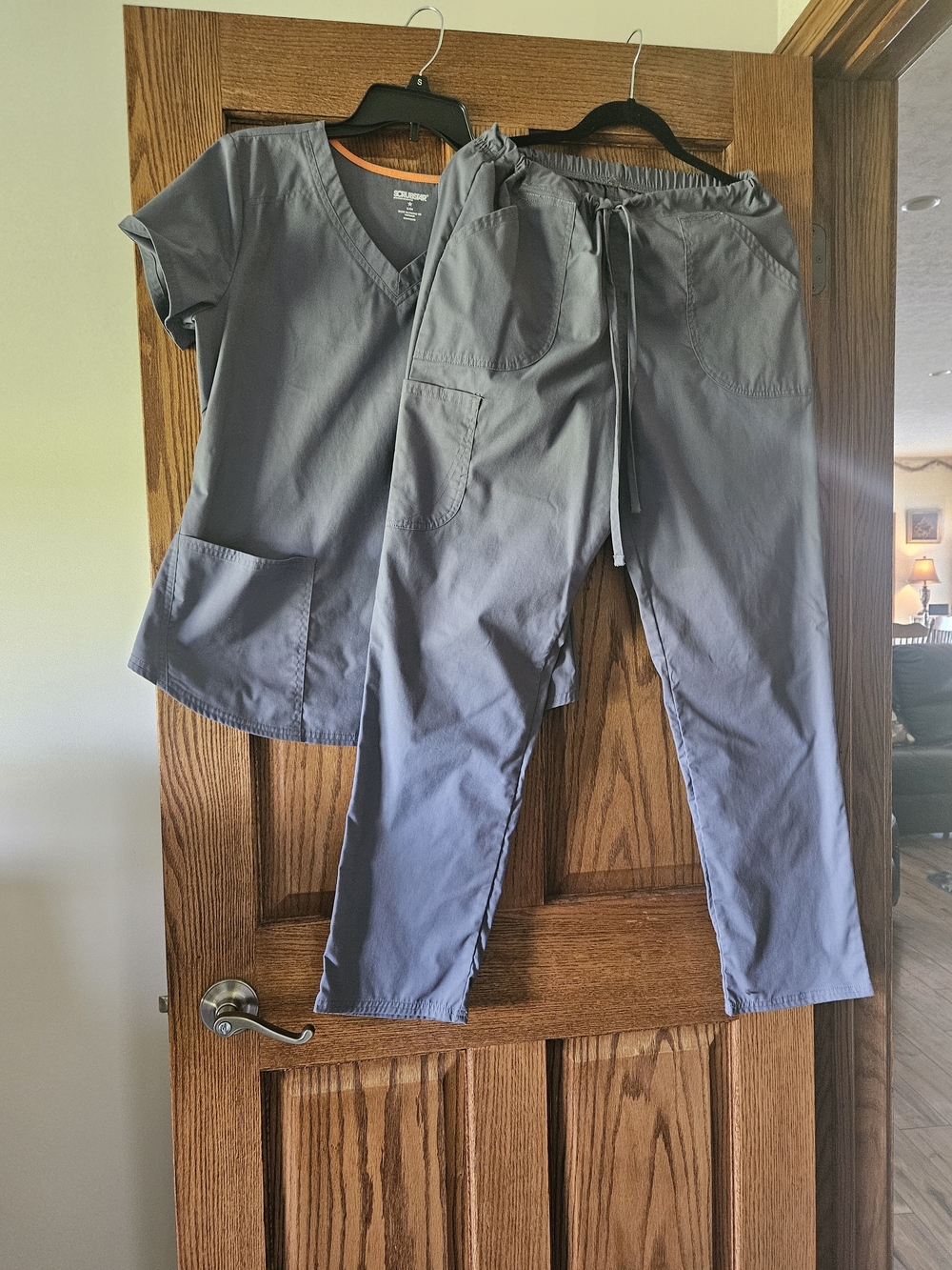 Scrubstar Gray Scrub Top with Orange Trim